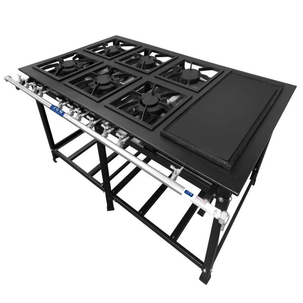 Fogão 6 Bocas Jcn Gourmet Industrial P7 Baixa Pressão C/ Chapa Preto - N/a