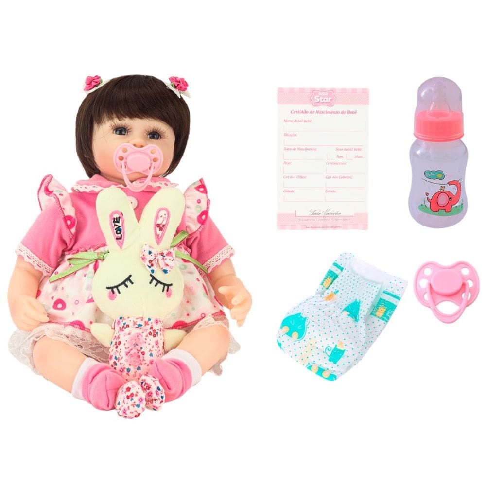 Boneca Bebê Reborn com Mantinha e Acessórios Baby Star