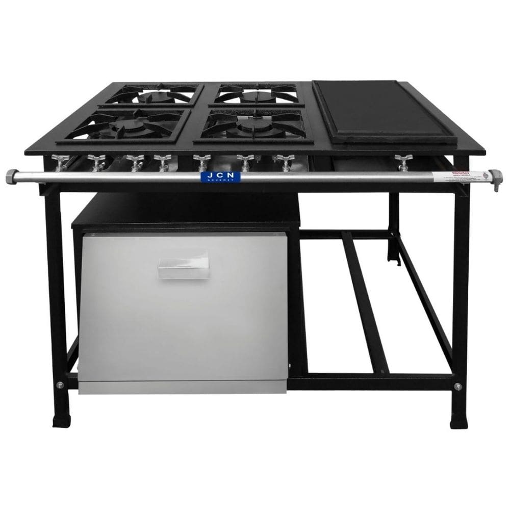 Fogão 4 Bocas Jcn Gourmet Industrial P5 Baixa Pressão C/ Chapa e Forno Preto