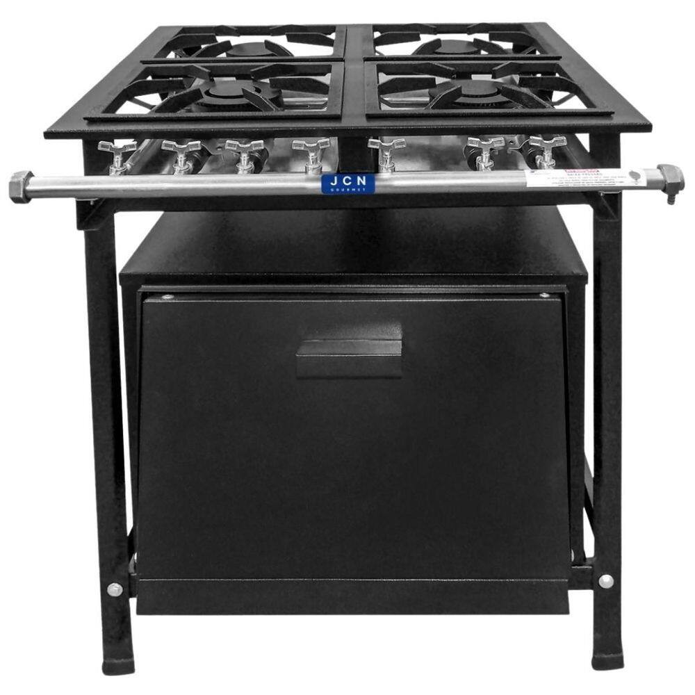 Fogão 4 Bocas Jcn Gourmet Industrial P5 Baixa Pressão C/ Forno Preto – N/a