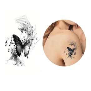 Tatuagem Temporária Borboletas Musica Notas Modelo