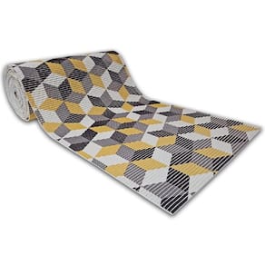 Tapete Passadeira Emborrachada Pvc Antiderrapante 0,65x4,00m Cubo 3d Amarelo