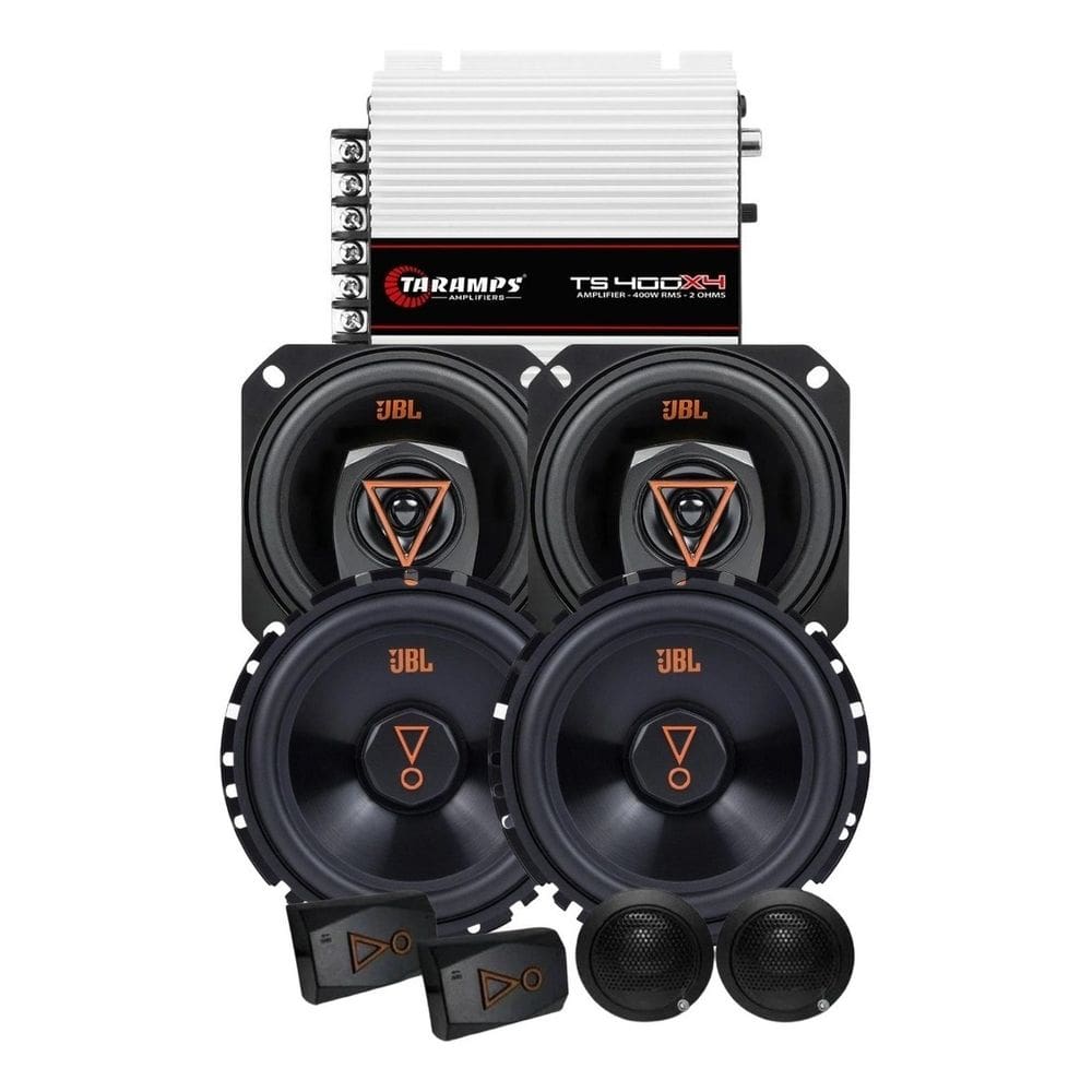 Kit 2 Vias 6 JBL 62VMS80 160W + Par Alto Falantes 4 Triaxiais JBL 4TRMS80 160W + Módulo TS400x4