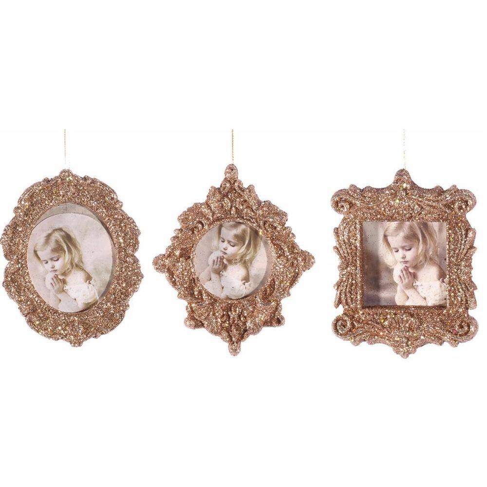 Jogo 3 Porta Retrato Decorativo Rosê Gold Para Árvore Natal 10cm - Magizi