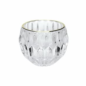 Porta Velas Castiçal Vidro Facetado Borda Dourado - Yangzi