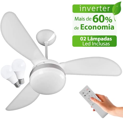 imagem-Ventilador de Teto Ventisol Fênix Branco/Silver Inverter C/controle, 2 Lâmpadas Led Inclusas Bivolt