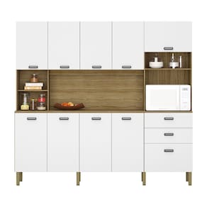 Armário de Cozinha Compacta 10 Portas e 2 Gavetas 222cm Sense Freijó/Supremo - Pallazio