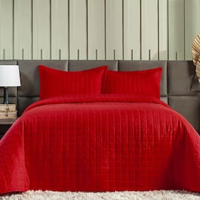 Kit Colcha Cobre Leito Casal 3 Peças 300 Fios Vermelho