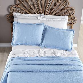 Colcha Cama Casal 3 Peça 200 Fios Matelada Angel Azul Astral