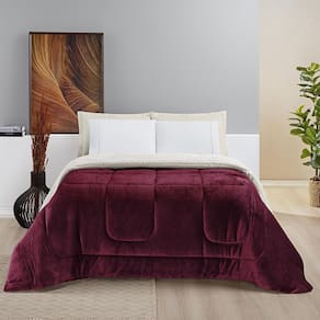 Coberdrom Queen Edredom Lã Carneiro Sherpa Fleece Vinho