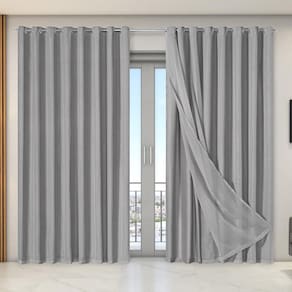 Cortina Dual Forro Voil Gaze Belga 2,70M X 2,30M Luxo Cinza