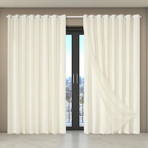 Cortina Dual Forro Voil Liso 5,60M X 2,70M Porta Luxo Bege