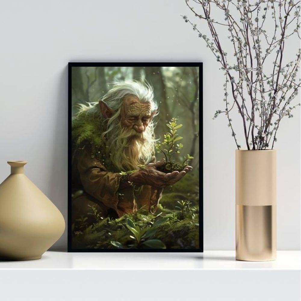 Quadro Decorativo Gnomo Druída 33X24Cm