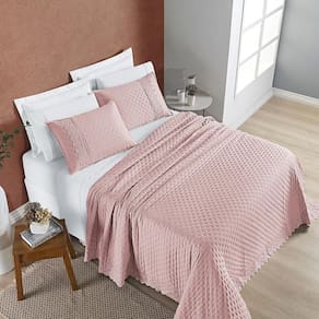 Colcha Cobre Leito Casal 3 Peças Bordado 200 Fios Sal Rosa