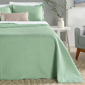 Colcha Cama King 3 Peça 200 Fios Matelada Chess Verde Salvia