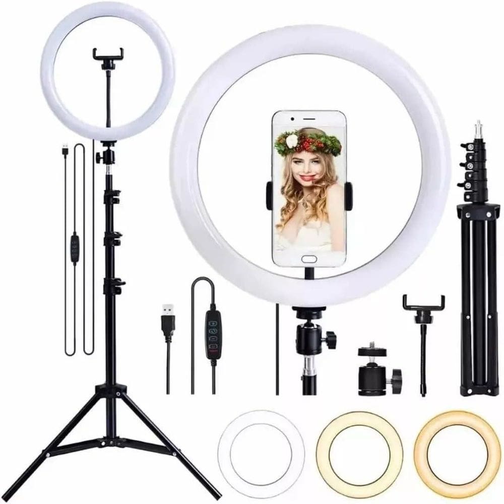 Luminaria Ring Light De Led 14`` 36Cm Potencia 30W Tripé 2M