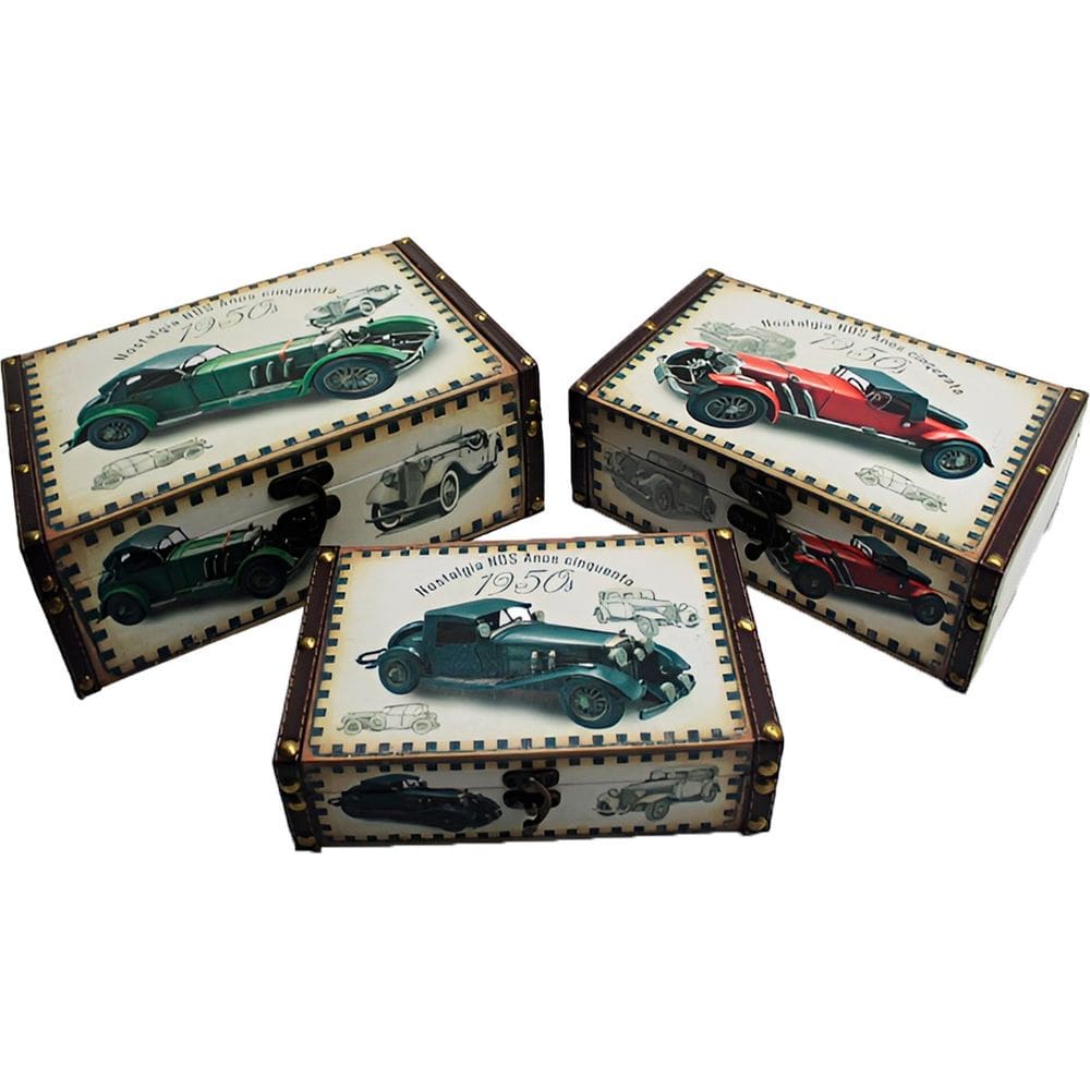Conjunto Caixa Madeira 3Pçs Retro Decorativo Porta Objetos