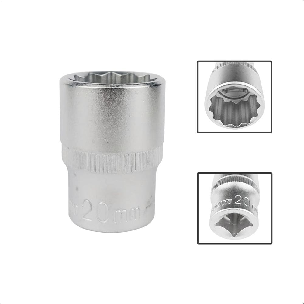 Soquete Estriado Encaixe 1/2 Pols CRV 20mm Aço Cromo Vanádio