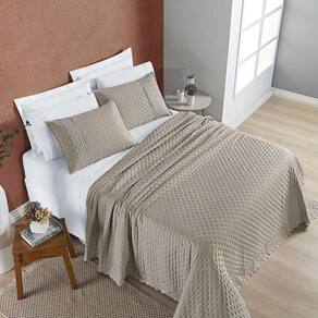 Colcha Cobre Leito Casal 3 Peças Com Bordado 200 Fios Taupe
