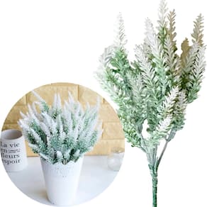 6 Ramos Planta Lavanda Artificial Branca Com 35 Folhas 40cm