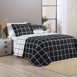 Colcha Cobre Leito King 3 Peças Geométrico 200 Fios Preto