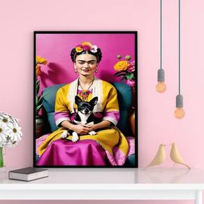 Quadro Decorativo Frida Com Cachorrinho 24X18Cm - Com Vidro