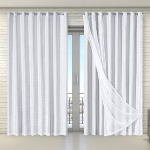 Cortina Tecido Blecaute Com Voil Xadrez 4,00M X 2,70M Branco