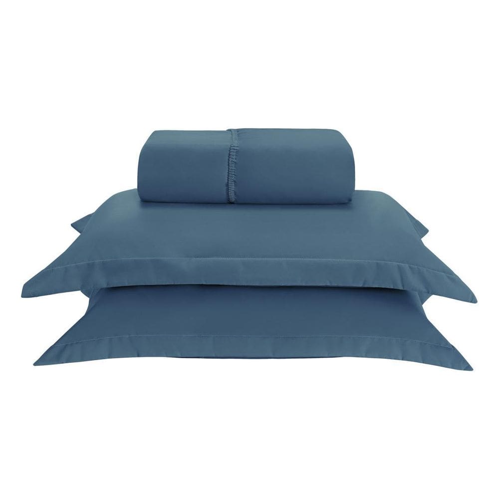 Kit Jogo Lençol Elástico 300 Fios Solteiro 2 Peças Marinho