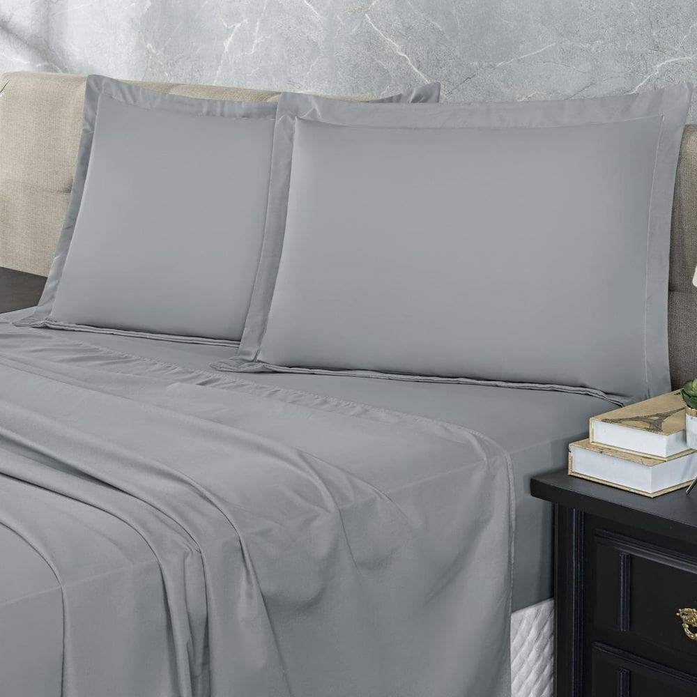 Jogo Lençol 300 Fios Casal Padrão 4 Peças Cinza