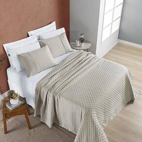 Colcha Cobre Leito Queen 3 Peças Com Bordado 200 Fios Taupe