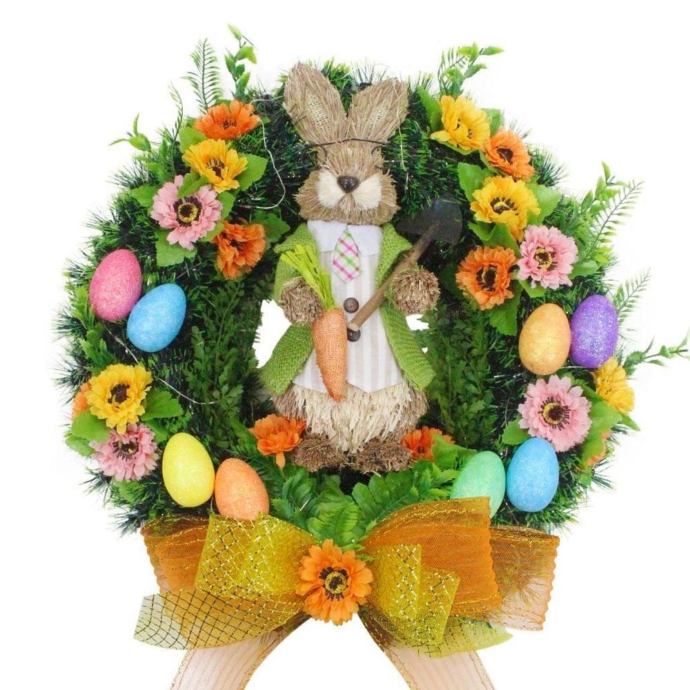 Guirlanda Enfeite Páscoa Coelhinho Palha Cenoura  46cm