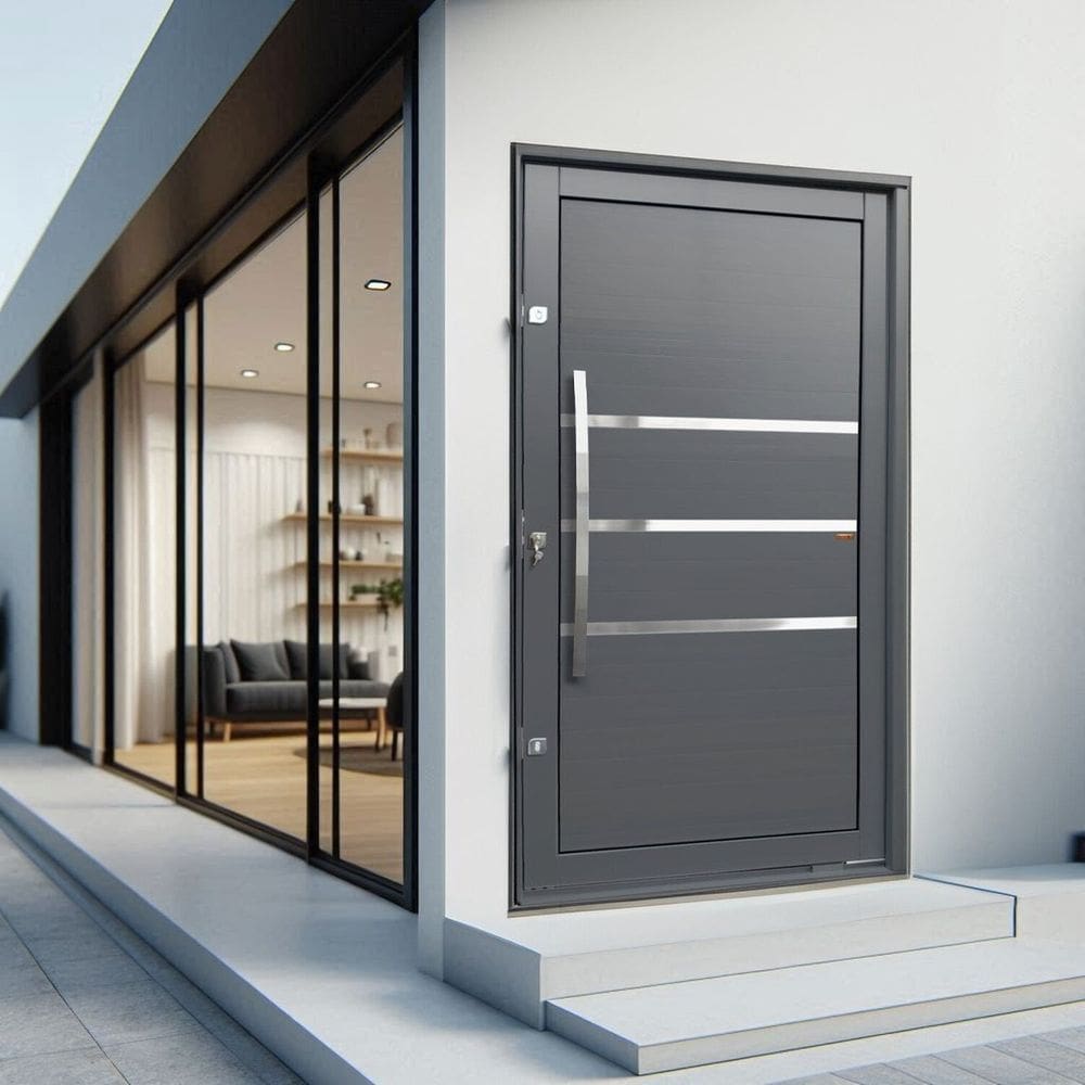 Porta Pivotante Lambril Evolution com Puxador Lado Esquerdo Elite 216x130 Cinza