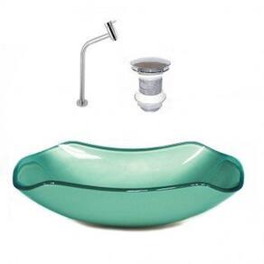 Cuba de Vidro Oval 55cm com Válvula e Torneira Verde