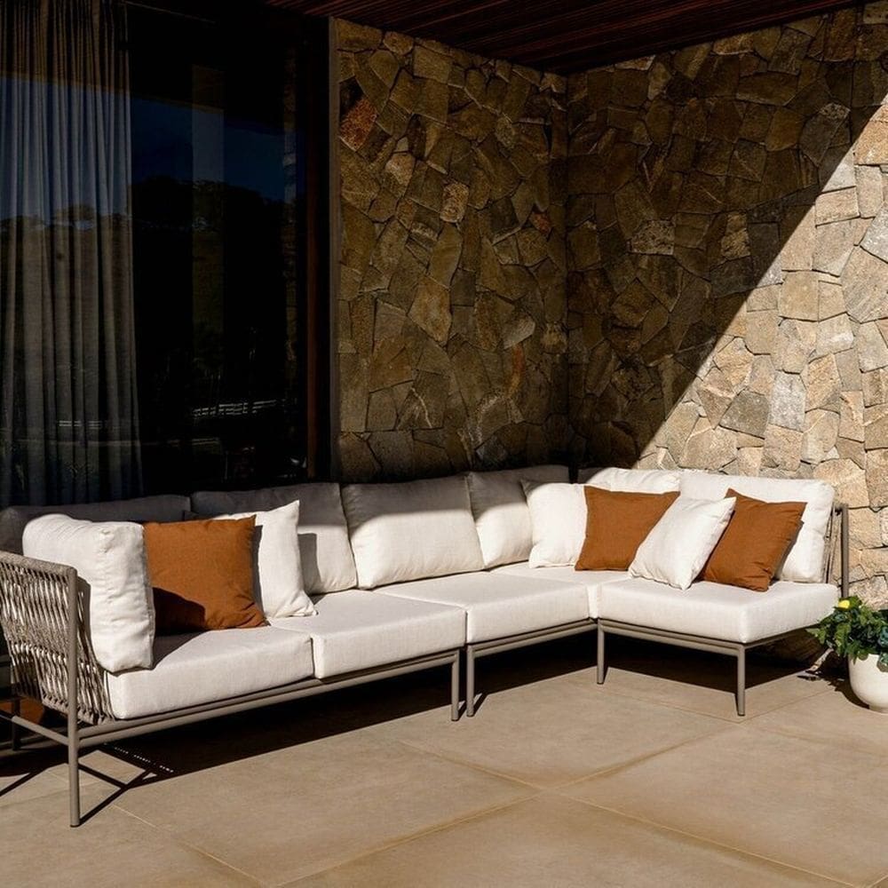 Conjunto Jardim e Varanda 1 Chaise Direita 1 Chaise Esquerda 1 Módulo 70cm Cabecasa madeiramadeira Champanhe/Quaker areia
