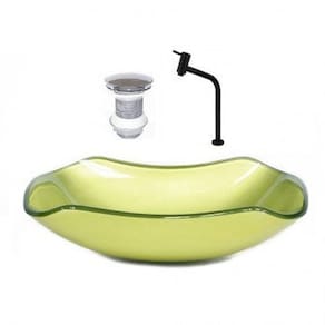 Cuba de Vidro Oval 55cm com Válvula e Torneira Verde Oliva