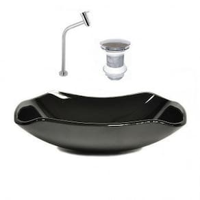 Cuba de Vidro Oval 55cm com Válvula e Torneira Preto