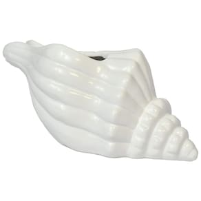 Vaso Decorativo Flores Cerâmica Branco Concha Espiral Oceano