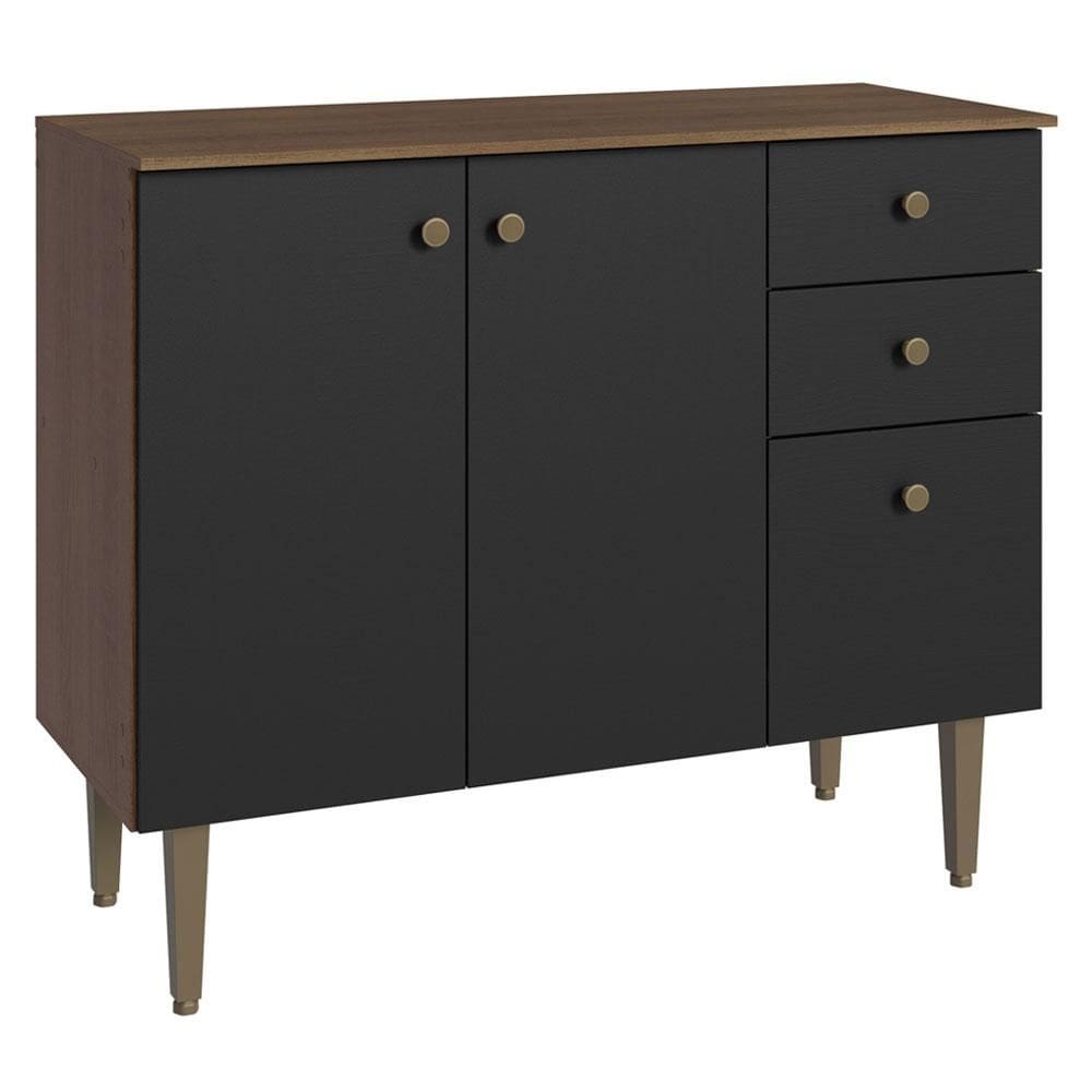 Balcão Gabinete 3 Portas 1 Gaveta Rustic/Preto Gourmet Madesa