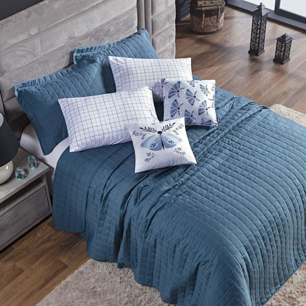 Colcha Cama Queen 7 Peças Basic 300 Fios Azul Butterfly