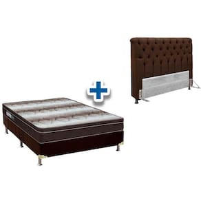 Cama Box Queen CRC + Colchão Ortopédico Ortobom + Cabeceira Imperatriz Suede Marrom Chocolate