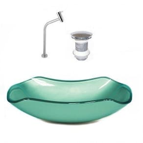 Cuba de Vidro Oval 55cm com Válvula e Torneira Verde