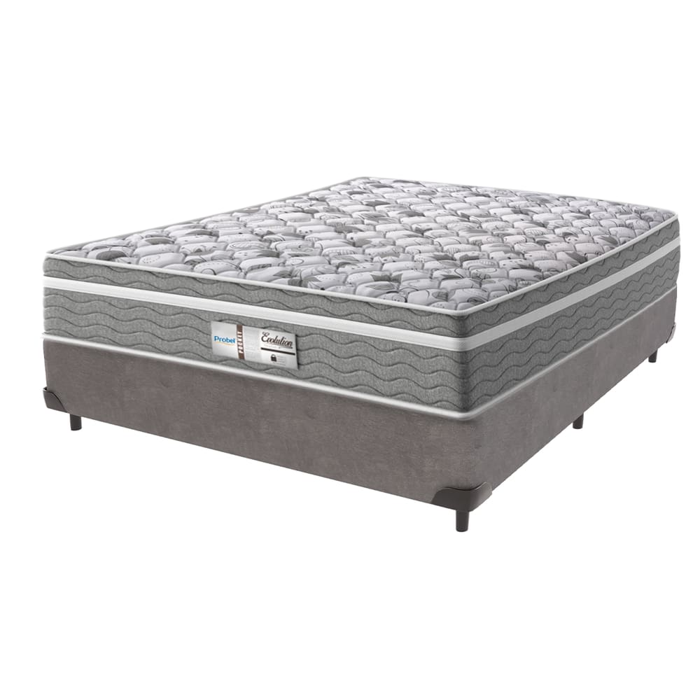 Cama Box Cinza e Colchão Casal Evolution Molas Ensacadas Probel