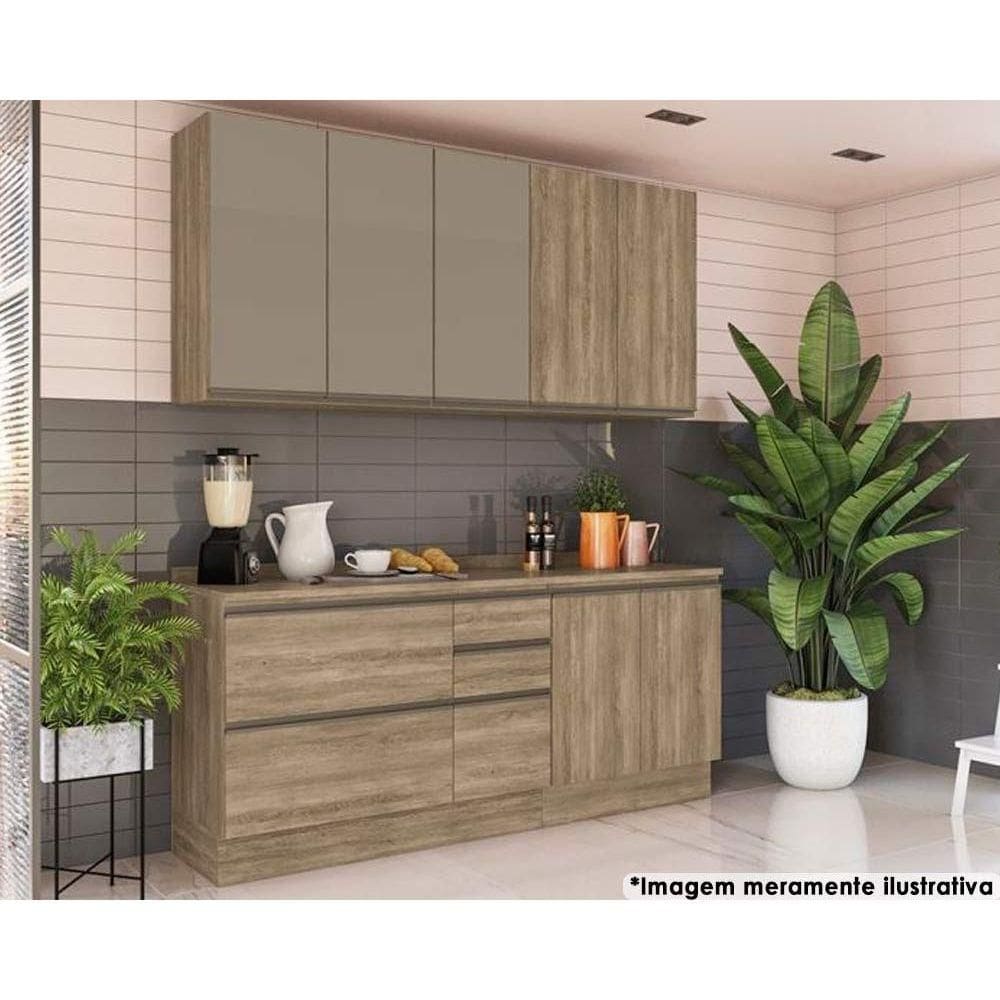 Cozinha Modulada Completa Maxxi 6 Peças (2 Armários + 2 Balcões + 2 Complementos) CPT54 Nogal - Kappesberg