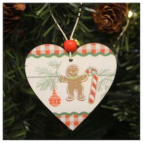 Enfeite 2 Pendentes Para Árvore De Natal Coração Em MDF 7cm