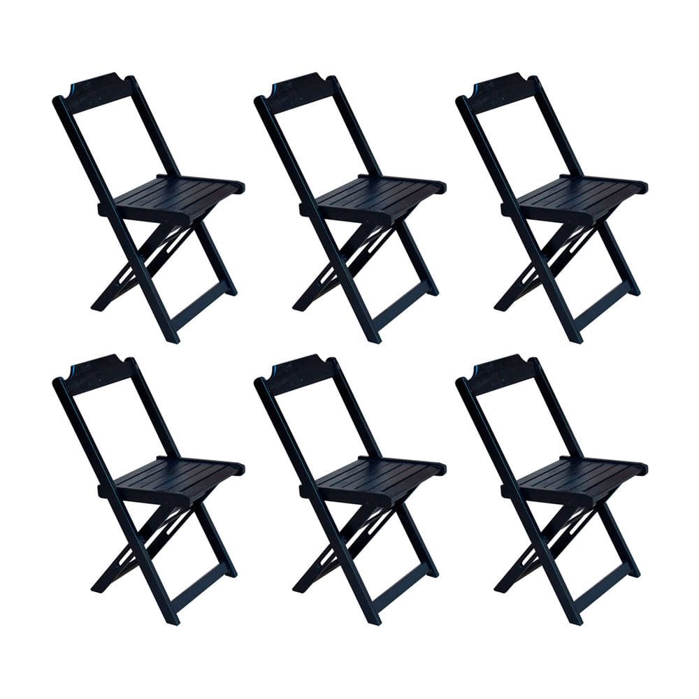 Kit 6 Cadeiras de Madeira Dobravel  Preto
