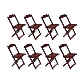 Kit 8 Cadeiras de Madeira Dobravel  Imbuia