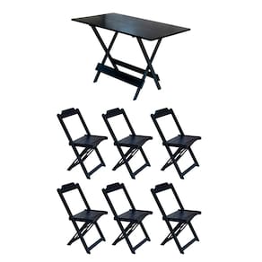 Conjunto Mesa de Madeira Dobravel 120x70 Preto 6 Cadeiras