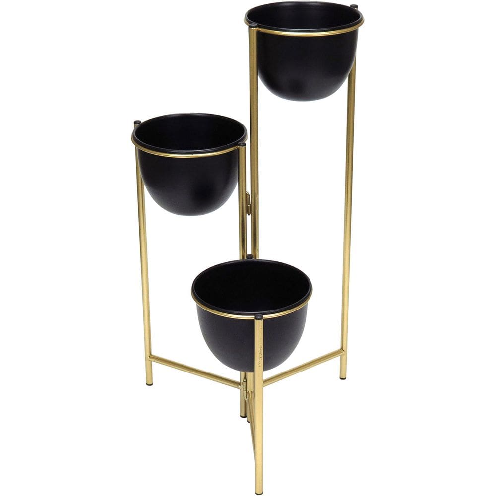 CACHEPÔ VASO DECORATIVO PLANTA TRIPLO ARTICULADO HOME&CO METAL 56x24x34cm PRETO