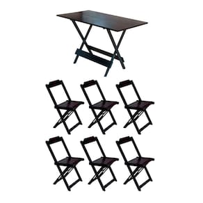 Conjunto Mesa de Madeira Dobravel 120x70 Tabaco 6 Cadeiras