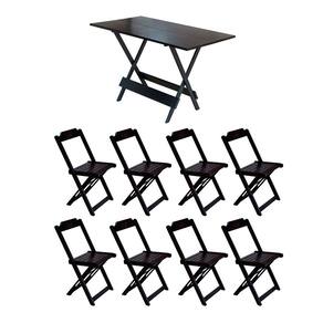 Conjunto Mesa de Madeira Dobravel 120x70 Tabaco 8 Cadeiras